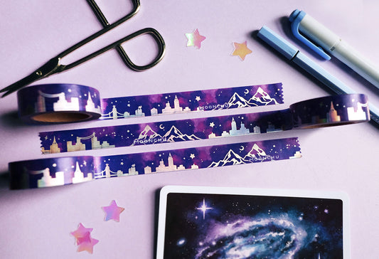 after hours holographic washi tape, cityscape washi tape