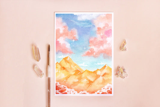 arizona art, mountain landscape art, A5 watercolour art print