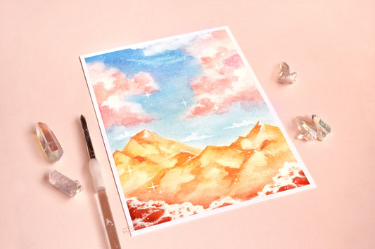 arizona art, mountain landscape art, A5 watercolour art print