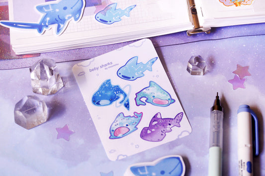 beby sharks sticker sheet, kiss cut sticker sheet