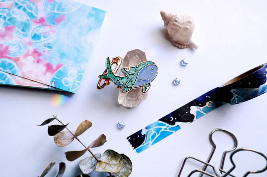 celestial whale shark enamel pin v4, space whale shark pin