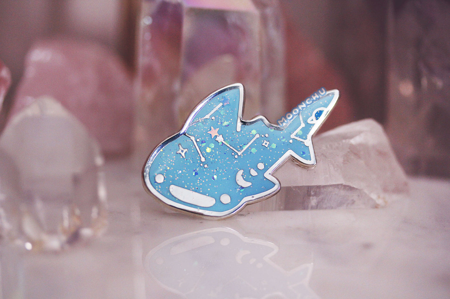 celestial whale shark enamel pin, constellation space whale pin