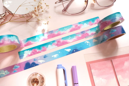 dusk whale washi tape, sky whale washi tape, original artist tape