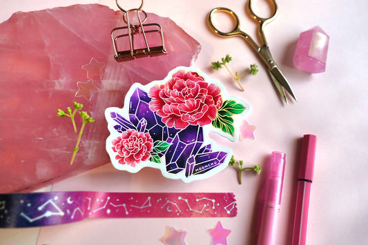 crystalline rose sticker, crystal sticker, holographic die cut vinyl sticker