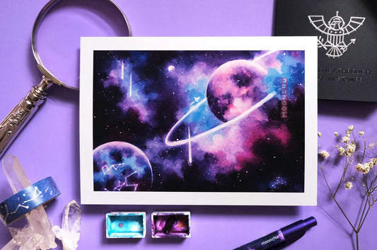 december space art, planetary art watercolour art print