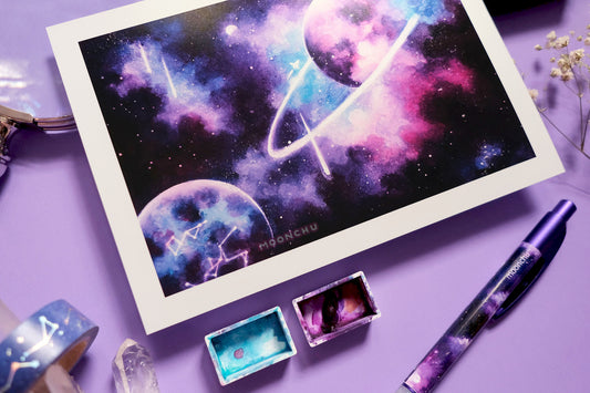 december space art, planetary art watercolour art print