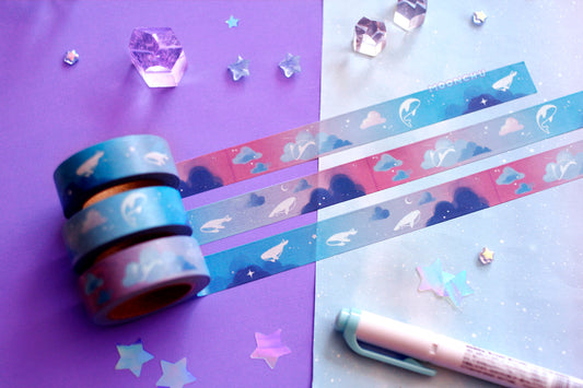 dusk whale washi tape, sky whale washi tape, original artist tape