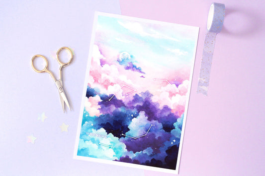 float, cloud art, original moonchu painting, A5 watercolour art print
