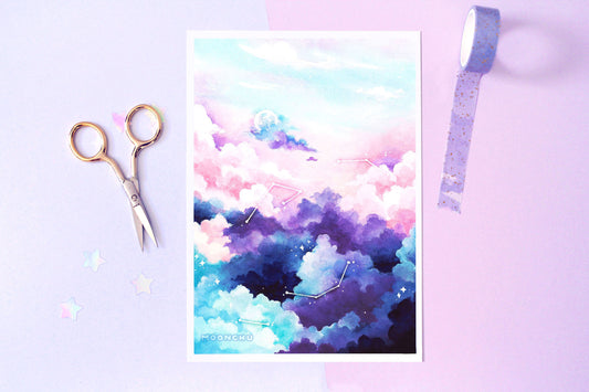 float, cloud art, original moonchu painting, A5 watercolour art print