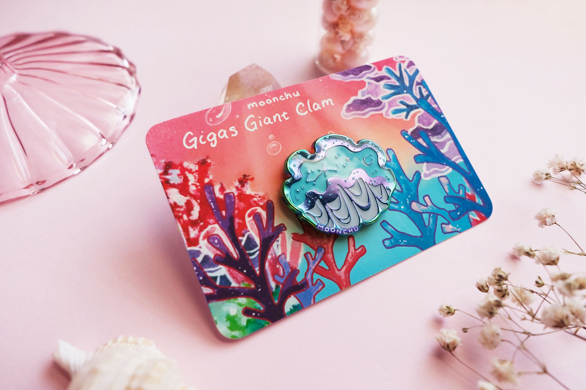 gigas giant clam enamel pin, clam pin, mermaid pin – moonchu