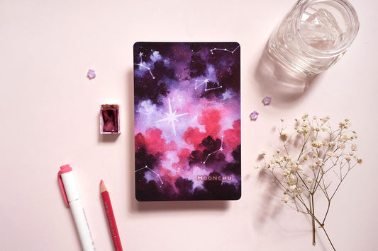 january magenta cloud art, watercolour art print