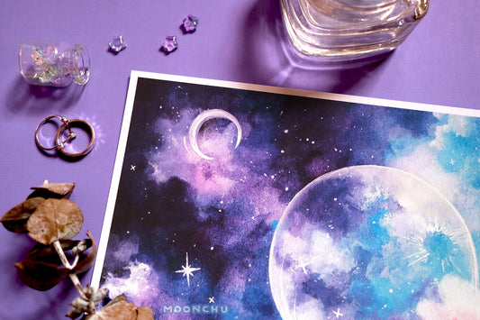 march moon art, space art, A5 watercolour art print