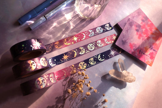 moonchu phases holographic washi tape, moon phase washi tape