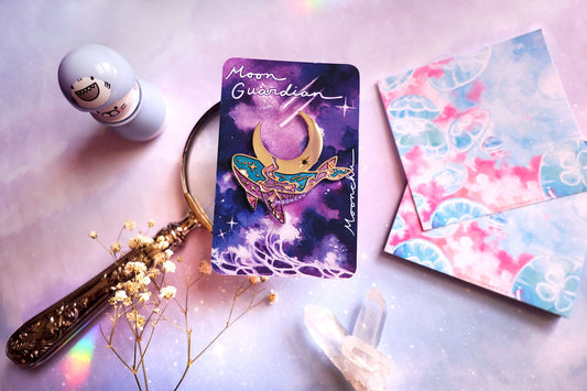 moon guardian whale enamel pin, space whale pin