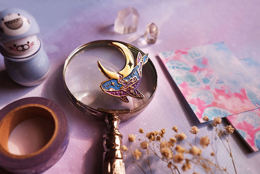 moon guardian whale enamel pin, space whale pin