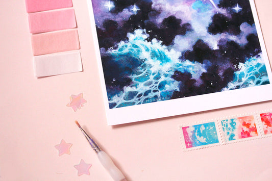 north star moody ocean art, watercolour art print