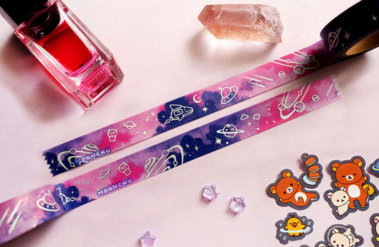 on a space journey foil washi tape, space galaxy washi tape