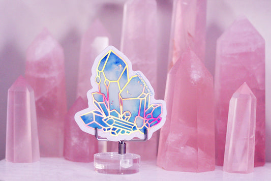 soft pastel crystal holographic die cut vinyl sticker