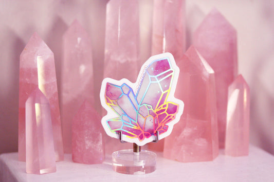 soft pastel crystal holographic die cut vinyl sticker