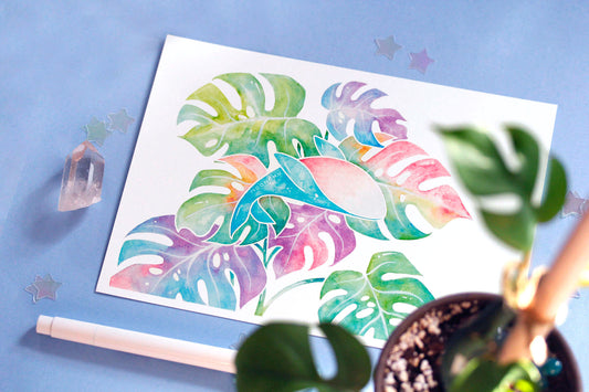 rhaphi tetra whale art, rhaphidophora tetrasperma art, watercolour art print