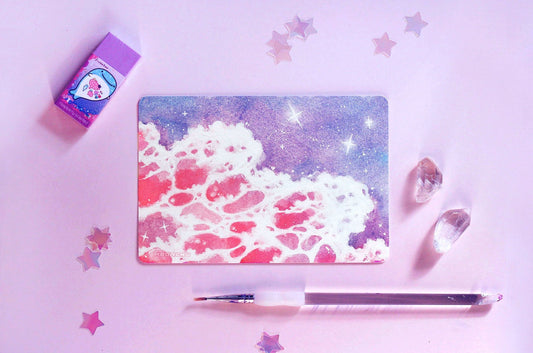 blushing shore pink ocean art, watercolour art print