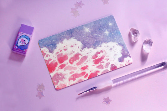 blushing shore pink ocean art, watercolour art print