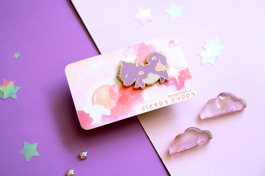 sleepy puppy enamel pin, dog pin, sky puppy pin
