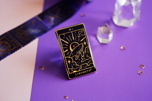 XI. strength tarot enamel pin