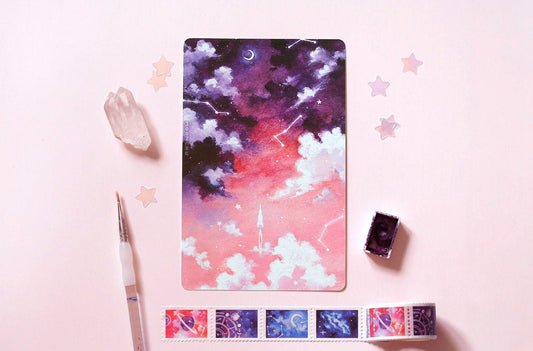 tiny rocket art, rocketship art, watercolour art print