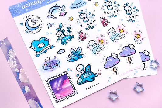 uchuujin friends alien sticker sheet, space friends sticker sheet, kiss cut