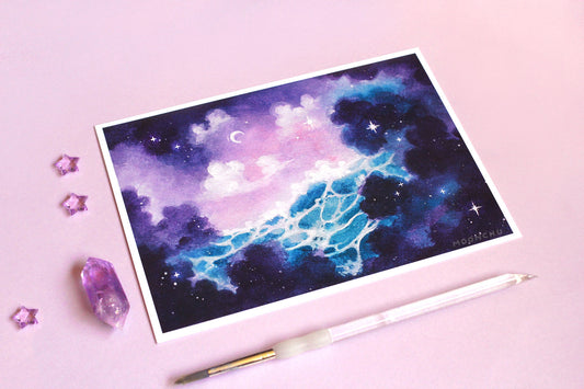 vapor, cloud wave art, A5 watercolour art print