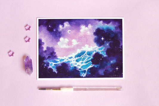 vapor, cloud wave art, A5 watercolour art print