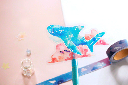sky whale shark sticker, sky whale sticker, transparent vinyl sticker