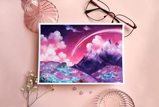 where i'll find you magical mountain art, A5 watercolour art print