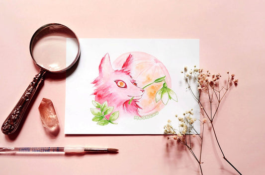 january's wolf moon, wolf art A5 watercolour art print