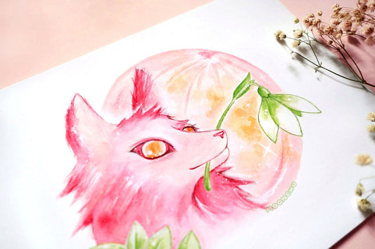 january's wolf moon, wolf art A5 watercolour art print